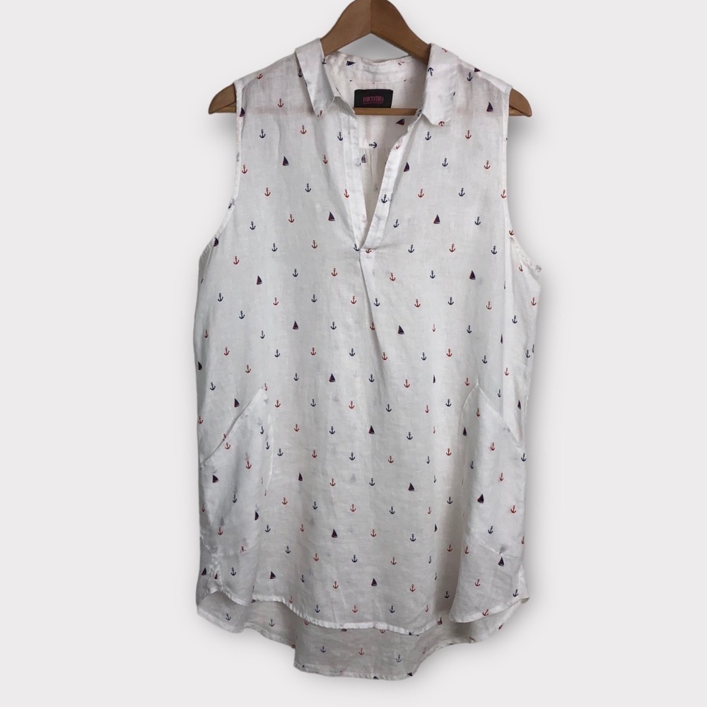 Forcynthia Linen Nautical Print Sleeveless Tunic